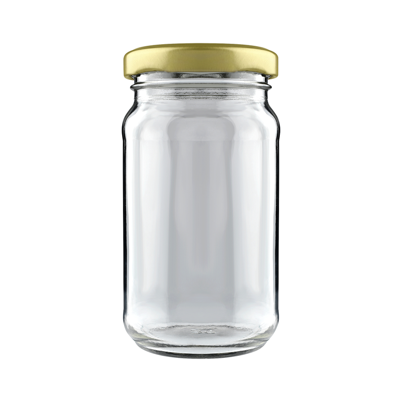 200gm Round Glass Jar for Kitchen Storage | Food=Grade Glass Container | Golden Metal Cap