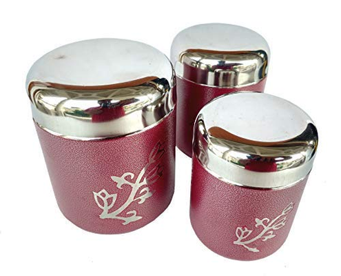 Rastogi Handicrafts Stainless Steel Kitchen Canister - 3 Pieces, Multicolour